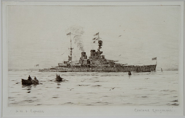 Appraisal: ROWLAND LANGMAID - 'HMS Repulse' etching pencil signed and titled