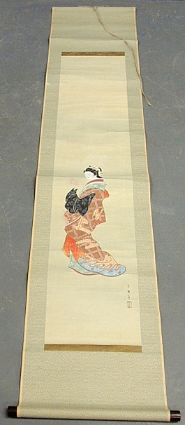 Appraisal: - Japanese hand-painted geisha scroll figure h -