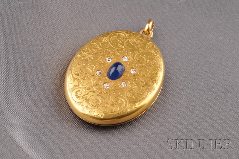 Appraisal: Antique kt Gold Gem-set and Enamel Pendant Locket set with