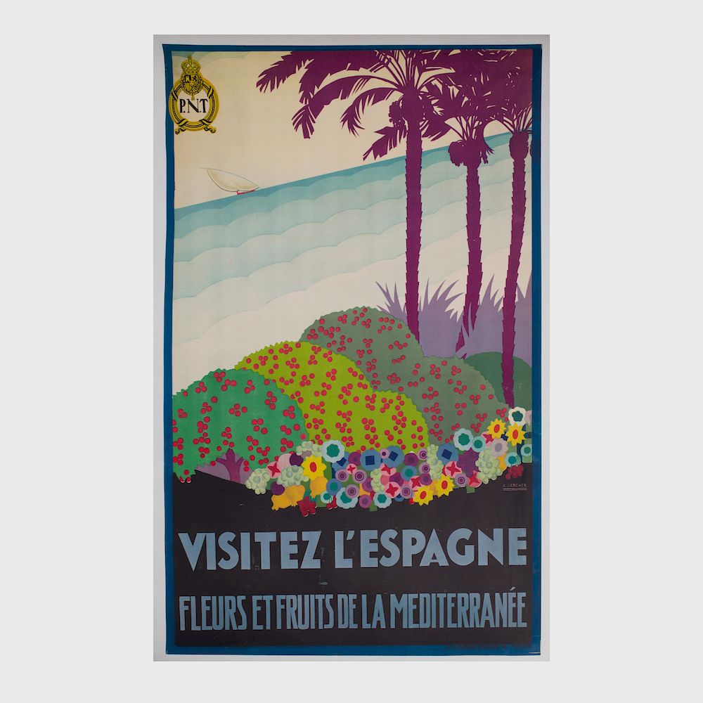 Appraisal: A Vercher Visitez l'Espagne Lithographic poster mounted on linen x