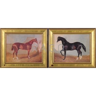 Appraisal: TWO EQUESTRIAN PRINTS On board similarly framed x Condition Report