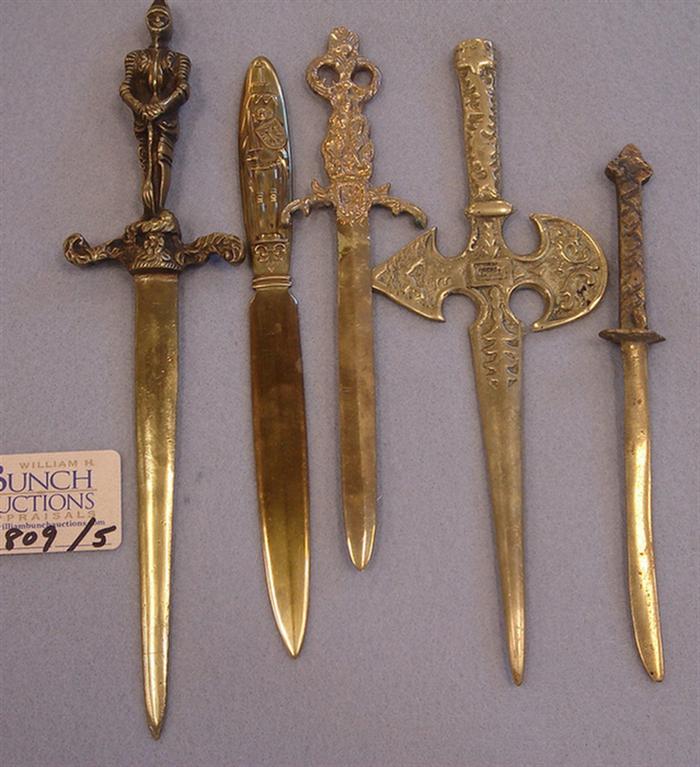 Appraisal: Lot of vintage brass Medieval themed letter openers Including knights