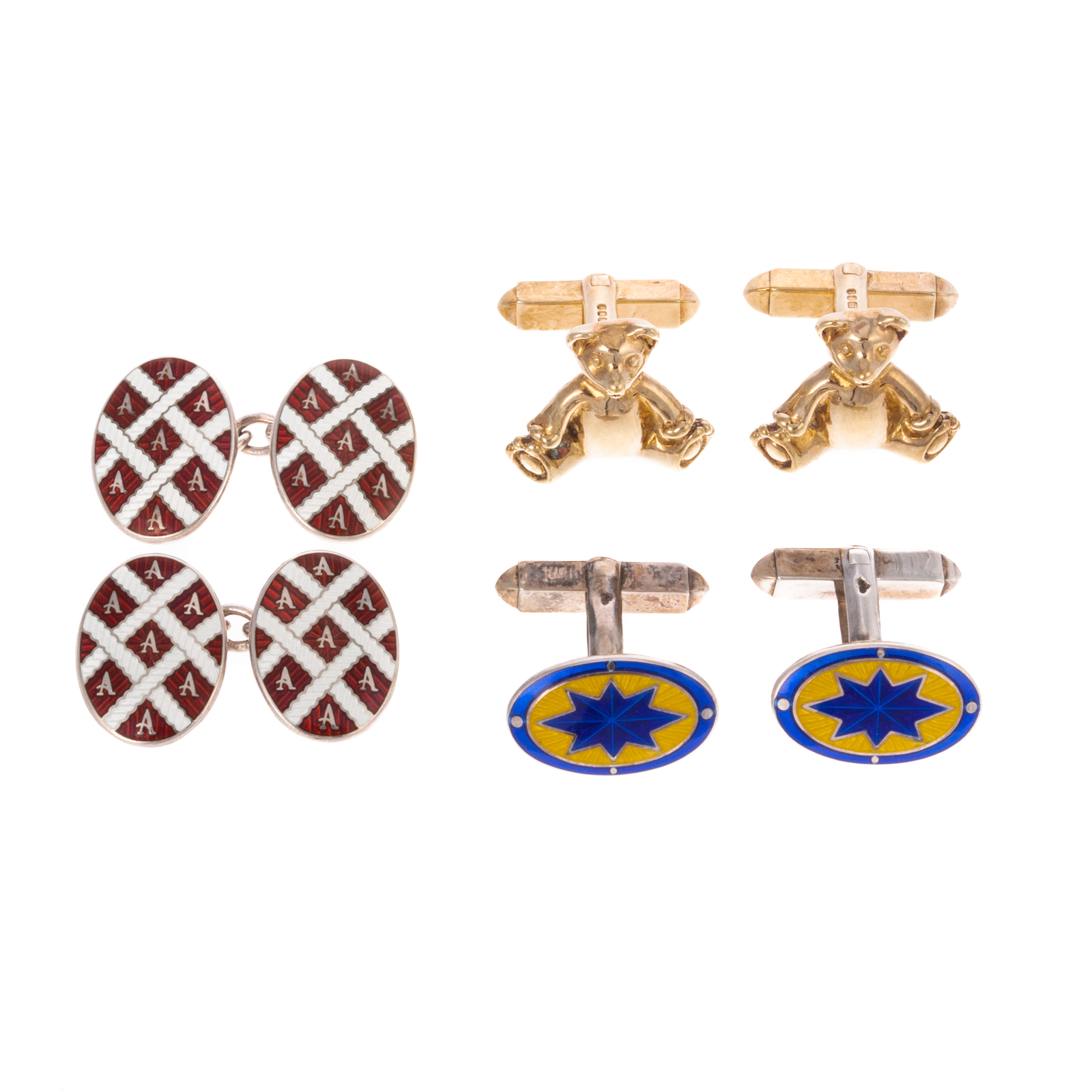 Appraisal: A TRIO OF ASPREY GARRARD ENAMEL CUFFLINKS Asprey sterling silver