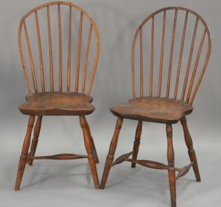 Appraisal: Pair of Windsor bow back side chairs th century seat