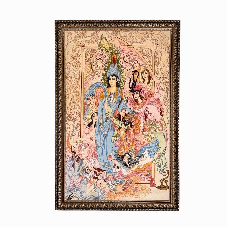 Appraisal: Large Framed Oriental Rug Large Framed Oriental Rug Depicting ladies