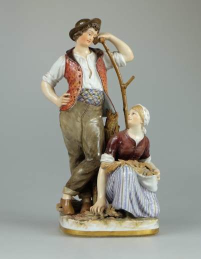 Appraisal: Meissen early porcelain figure group of farmer and wife height