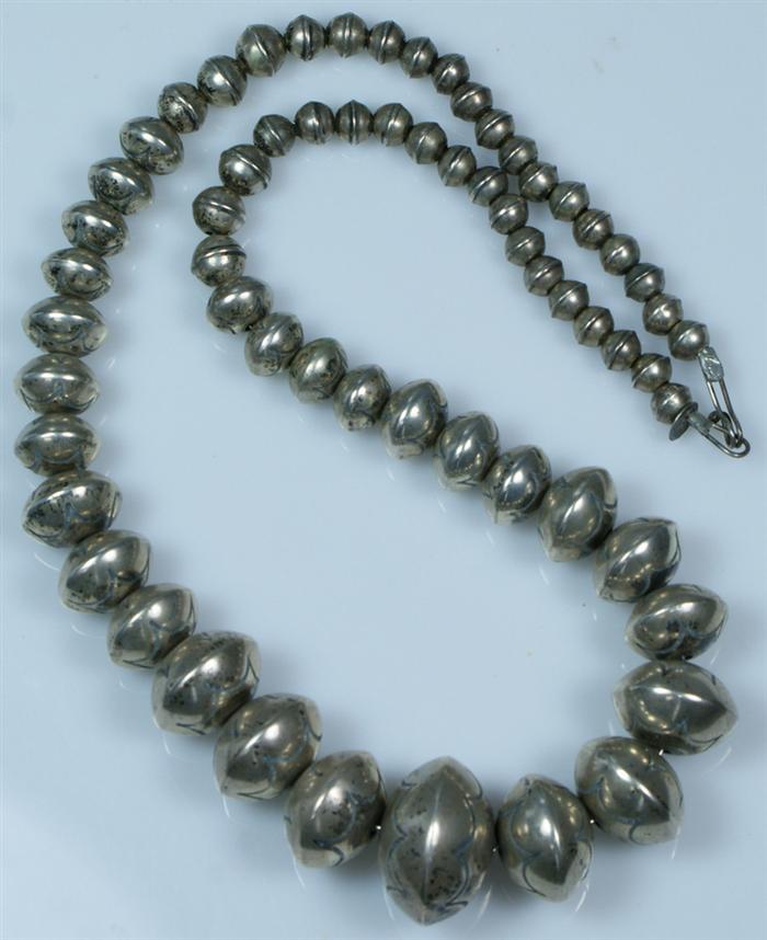 Appraisal: String of Native American sterling silver beads l TO Estimate