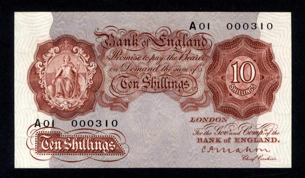 Appraisal: BANK OF ENGLAND C P MAHON TEN SHILLINGS Serial no