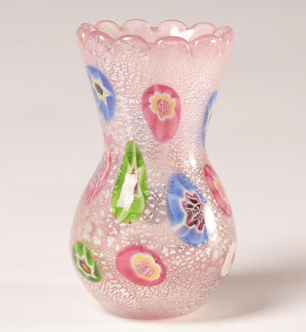 Appraisal: Fratelli Toso Pink Art Glass Murrine Vase H Very good