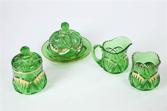 Appraisal: FOUR PIECE TABLE SET Attributed to Heisey Emerald Pineapple and