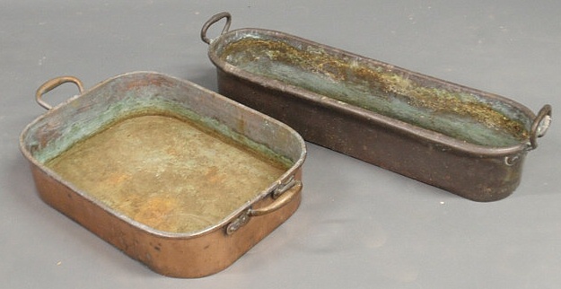 Appraisal: Two copper pans rectangular h to top of handle x