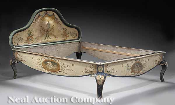 Appraisal: An Antique Italian Painted Bedstead in the Rococo Taste lobed