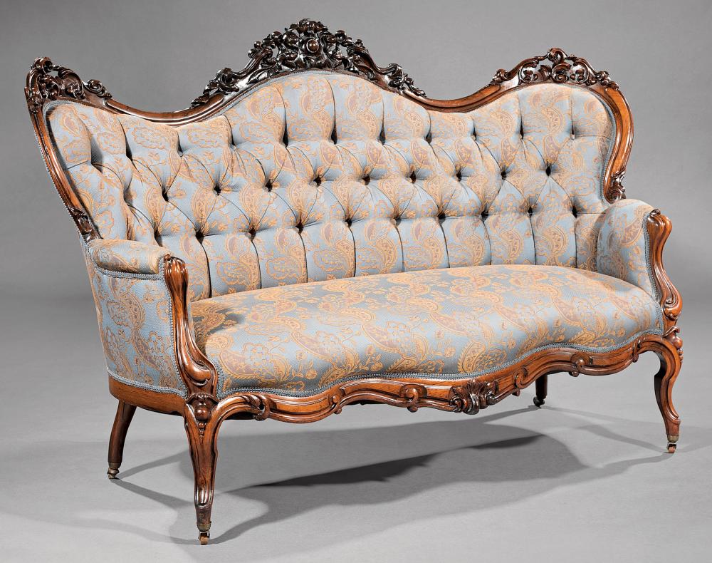 Appraisal: Fine American Rococo Carved Rosewood Sofa mid- th c serpentine