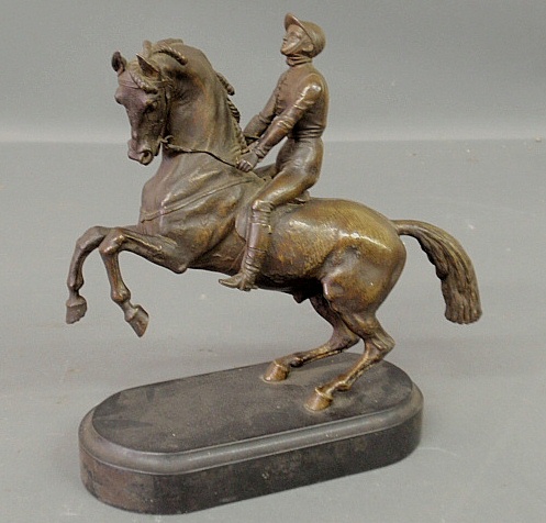 Appraisal: - Bronze equine statue late th c with a jockey