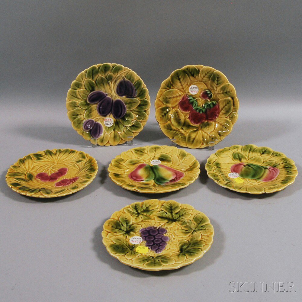 Appraisal: Six Sarreguemines Majolica Fruit Plates France th century dia in