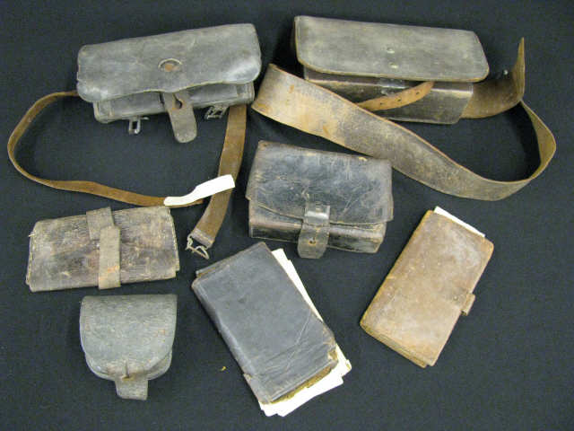 Appraisal: Civil War Leather Items ammo cases pouches papers more