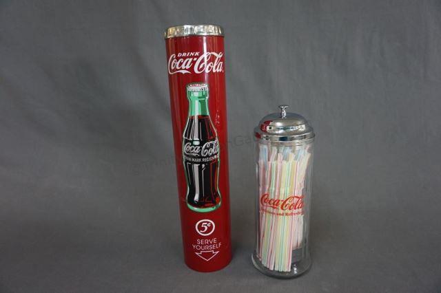 Appraisal: Coca-Cola Straw and Cup Dispensers Coke Coca-Cola glass straw dispenser