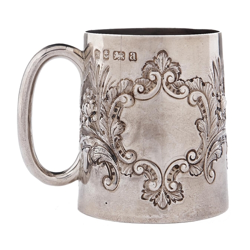 Appraisal: A Victorian silver christening mug can shaped stamped with flowers