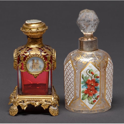 Appraisal: A Palais Royal giltmetal mounted square ruby glass scent bottle