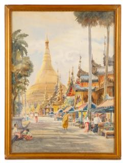 Appraisal: Burmese Watercolor of Shwedagon Pagoda Burmese School first quarter of