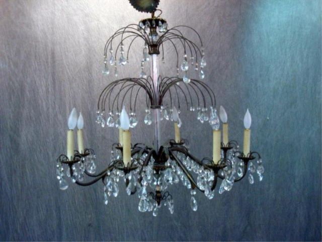 Appraisal: Gilt Metal and Crystal Chandelier Very decorative with glass center