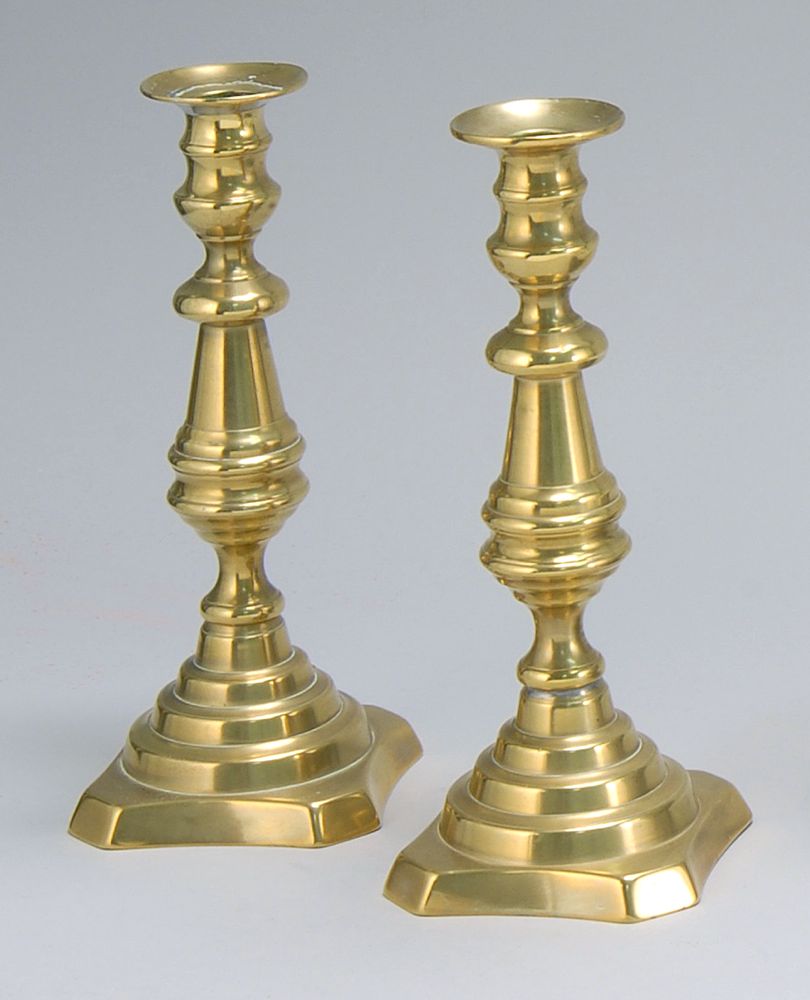 Appraisal: PAIR OF BRASS PUSH-UP CANDLESTICKS th CenturyHeight Property of the