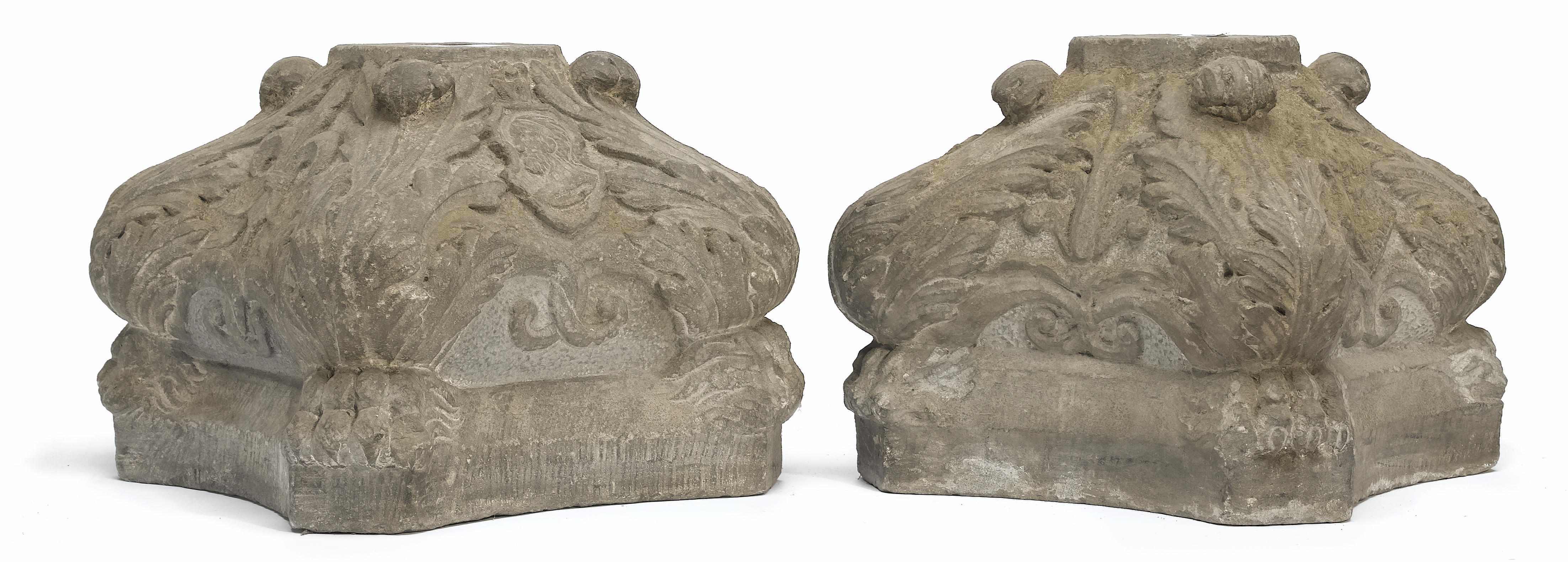 Appraisal: A pair of Continental Renaissance carved marble bases height in