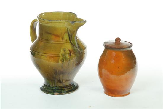 Appraisal: TWO PIECES OF REDWARE Nineteenth century American jar with mottled