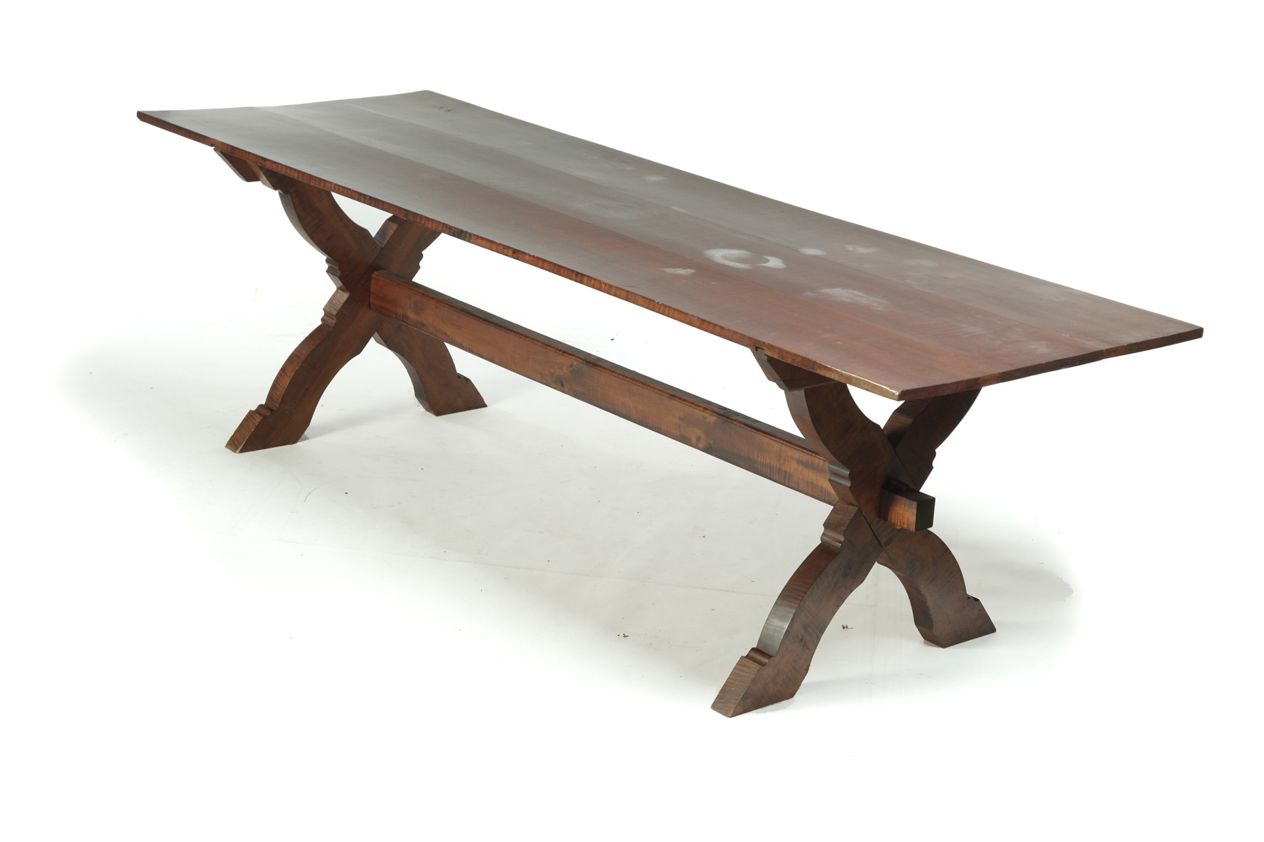 Appraisal: DAVID T SMITH CURLY MAPLE SAWBUCK DINING TABLE Late th