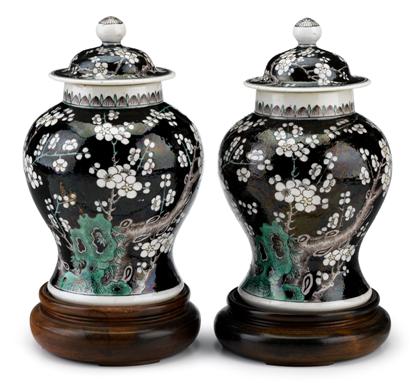 Appraisal: Pair of Chinese famille noir porcelain covered jars th century