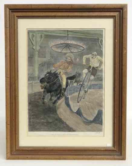 Appraisal: Framed Print Horse vs Bike Race Site x ''