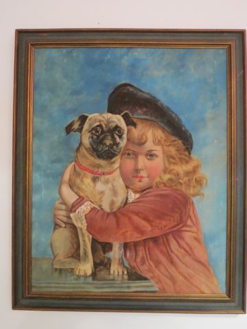 Appraisal: Oil Painting of Girl Dog Buster Browntype an adorable oil