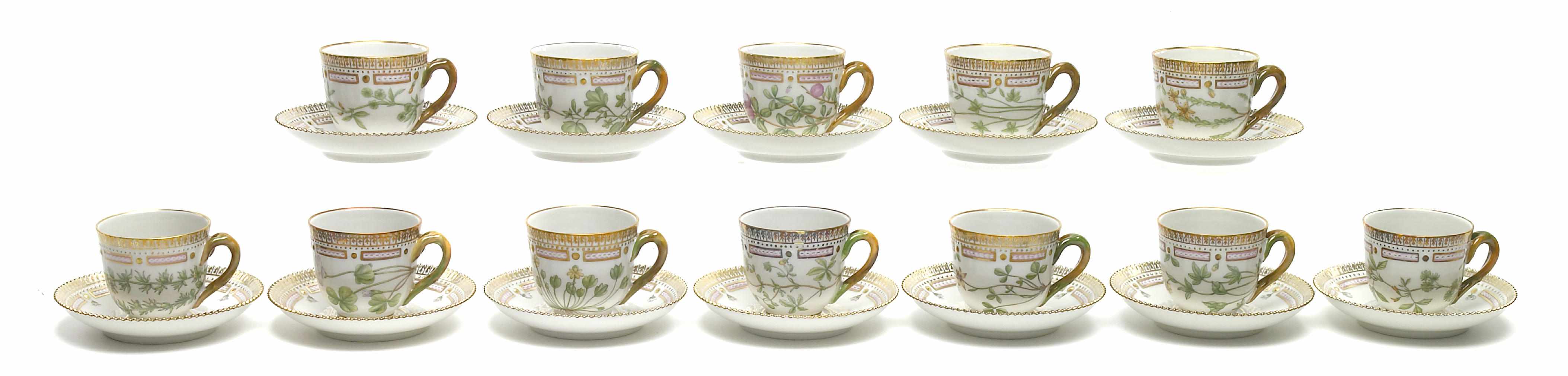 Appraisal: A set of twelve Royal Copenhagen Flora Danica demitasse cups