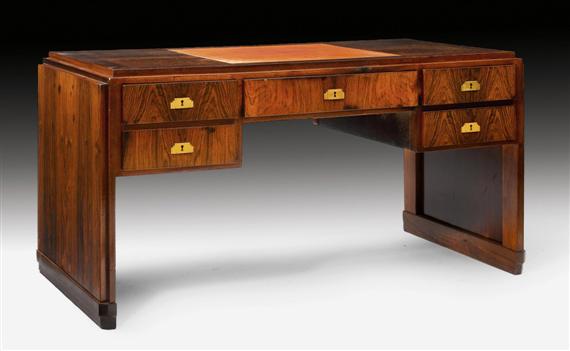 Appraisal: FRENCHDESK Art Deco circa Rosewood and mahogany with leather desk