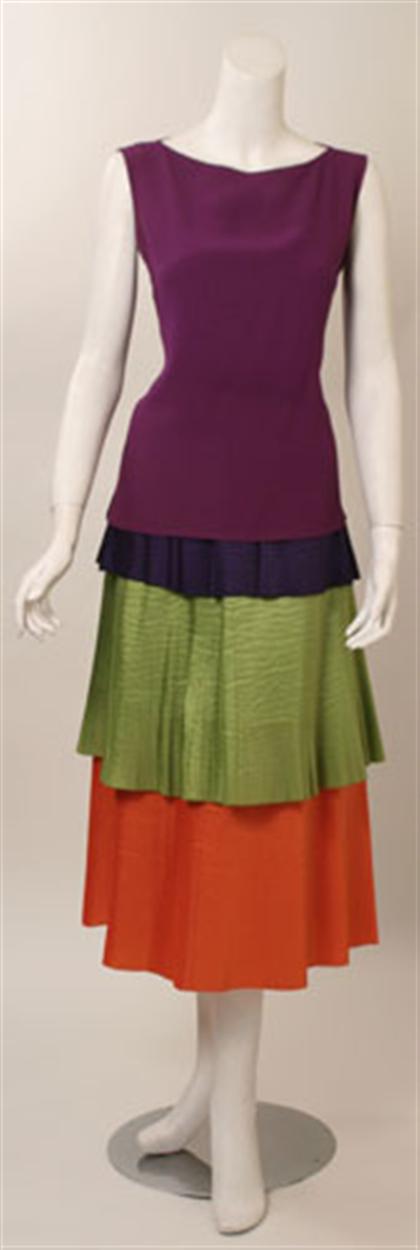 Appraisal: Yves Saint Laurent micro-pleated tiered skirt and sleeveless shell Mulberry