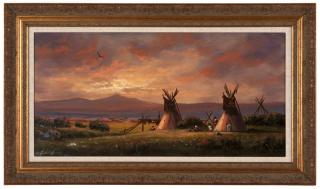 Appraisal: Heinie Hartwig ''Sundown in the West'' Indians and teepees overlooking