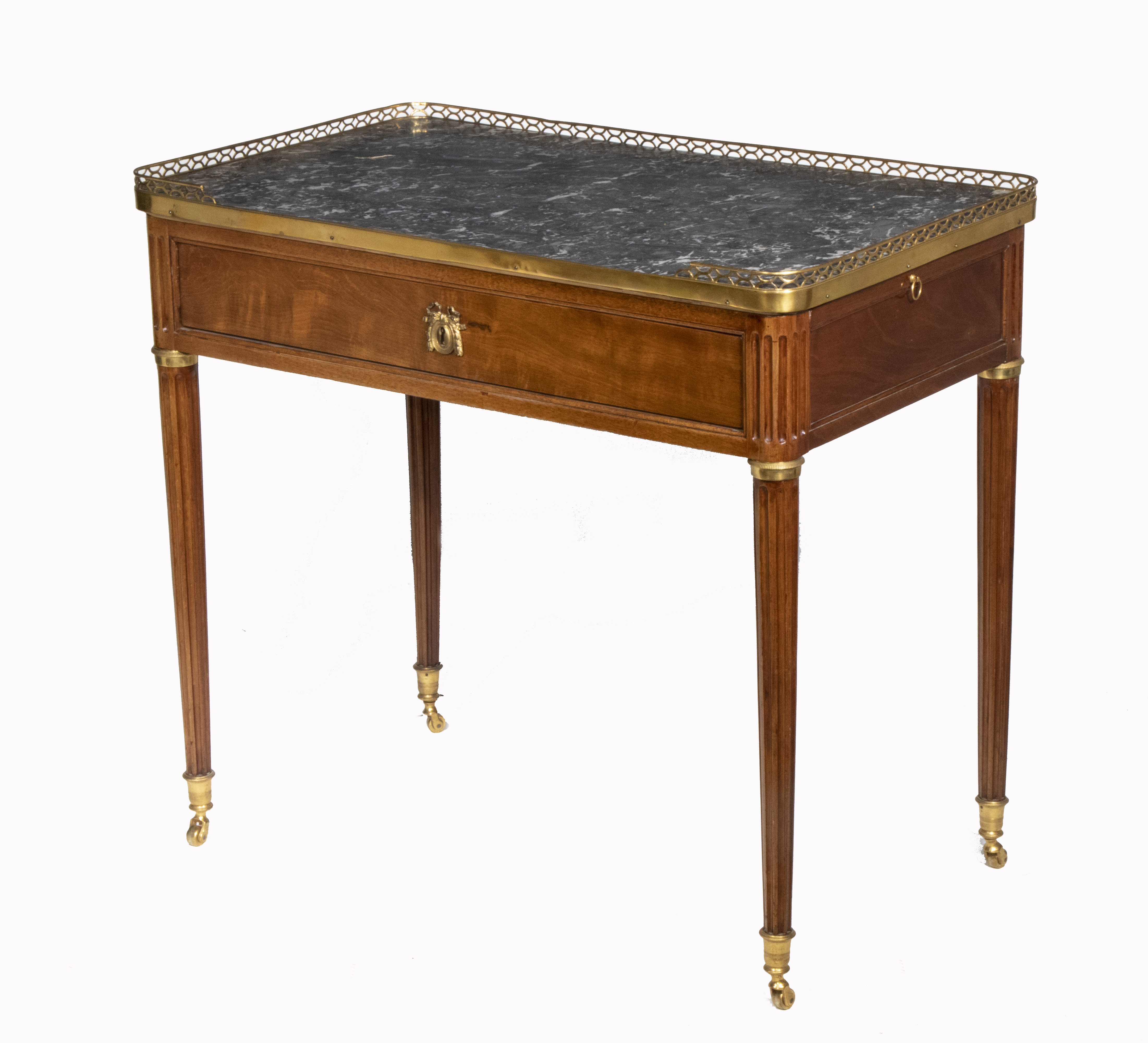 Appraisal: FRENCH MARBLE TOP SIDE TABLE Louis XVI Style Bronze Mounted