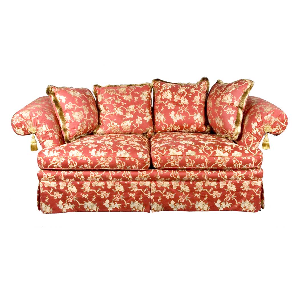 Appraisal: Upholstered Loose Cushion Sofa Length feet inches