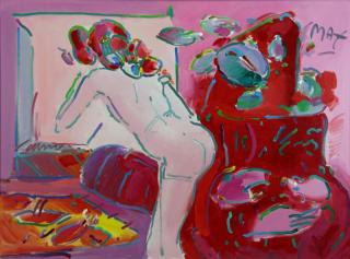 Appraisal: MAX Peter Acrylic on Canvas Nude at the Window Signed