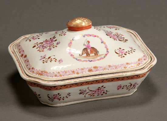 Appraisal: Chinese Export 'Famille Rose' 'Mahout and Elephant' Covered Vegetable Dish