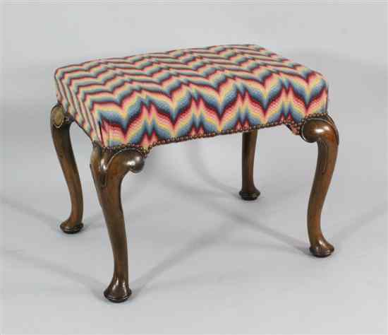 Appraisal: A George II and later walnut stool the overstuffed seat