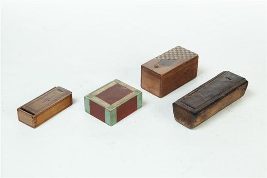 Appraisal: FOUR MINIATURE WHIMSEY BOXES American th century Various woods including