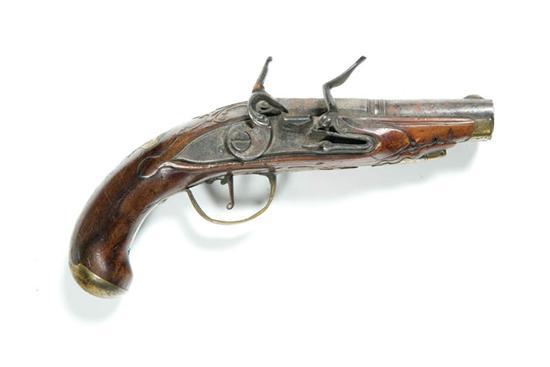 Appraisal: FLINTLOCK PISTOL European mid th century Walnut stock has relief