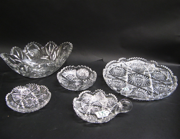 Appraisal: AMERICAN CLEAR CUT GLASS TABLE ACCESSORIES pieces American Brilliant Period