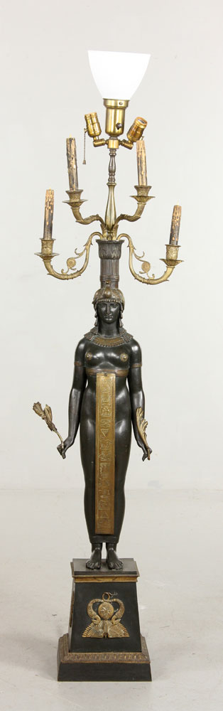 Appraisal: - Early th C Bronze Egyptian Revival Floor Lamp Early