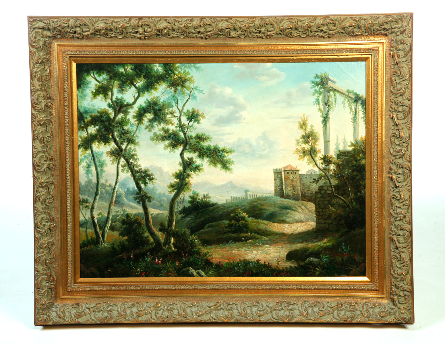 Appraisal: FRAMED OIL ON CANVAS ALLEGORICAL SCENE WITH ILLEGiBLE SIGNATURE European