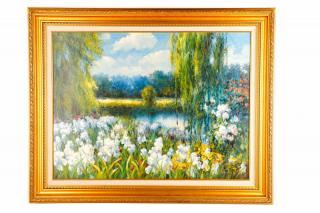 Appraisal: Sang M Lee Flowering Pond Oil on Canvas Sang M