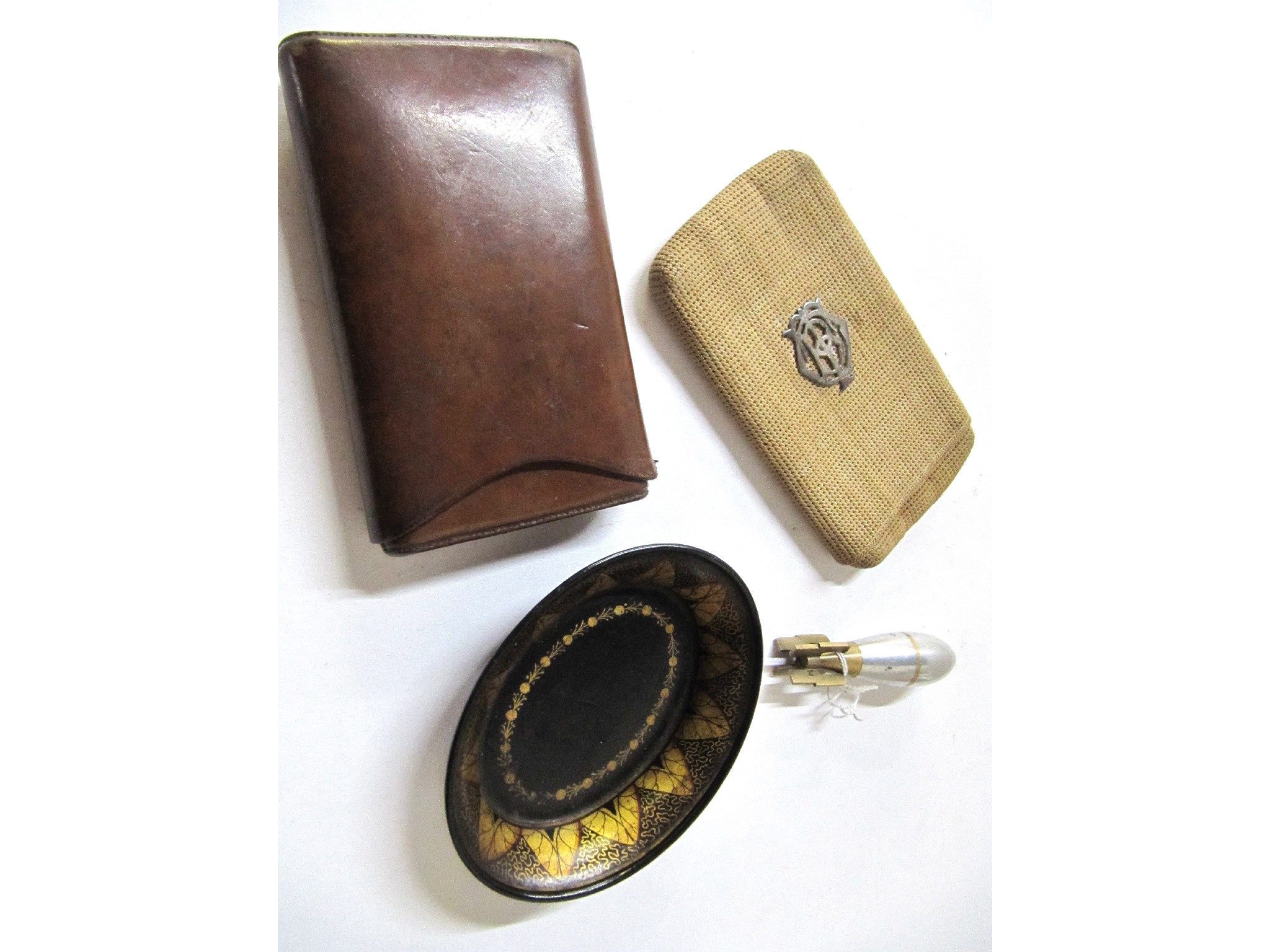 Appraisal: A lot comprising two cigar cases a lacquered dish and