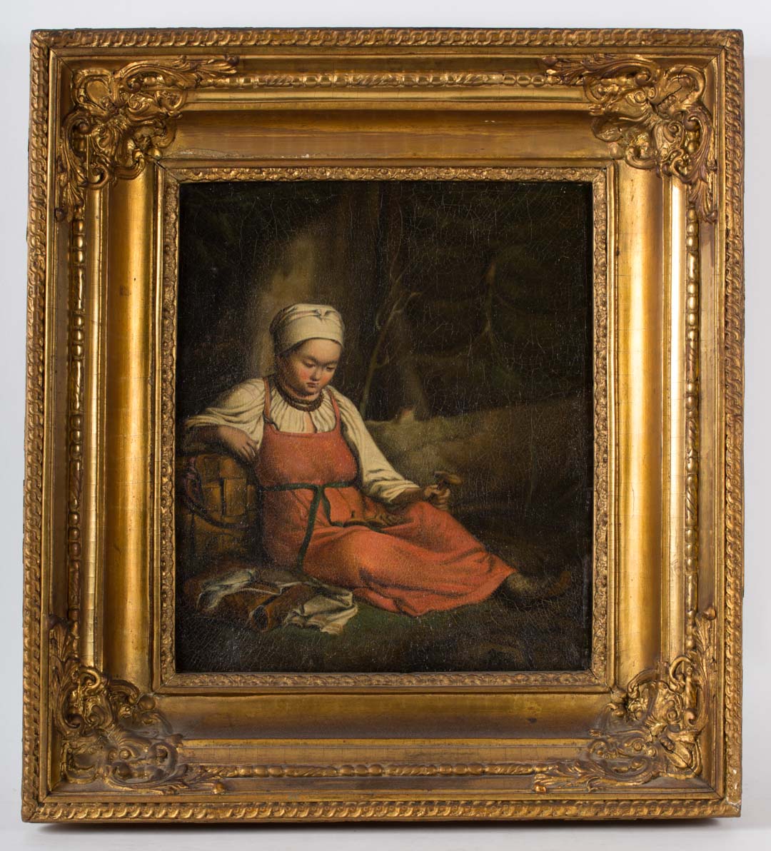 Appraisal: Framed oil on canvas of lounging girl Undernumber