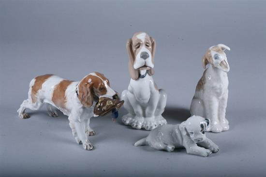 Appraisal: FOUR CONTINENTAL PORCELAIN FIGURES OF DOGS Including Rosenthal Spaniel with